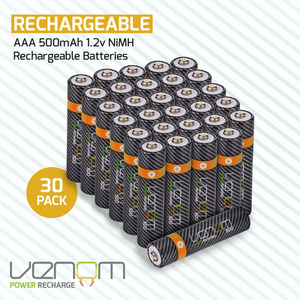 500mAh Rechargeable AAA Batteries (30-Pack) - Black by Venom