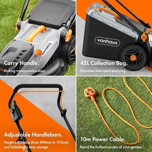 VonHaus 1600W Lawnmower - Grey by Vonhaus