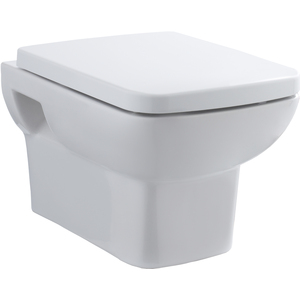 Alba Square Wall Hung Ceramic Toilet Pan Soft Close Seat, 400mm - White by Balterley