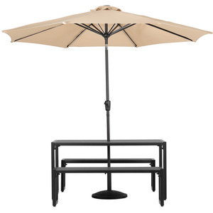 HomeScape Outdoor Dining Set with Benches - Grey Top + Black Frame by Kindred Trading LTD