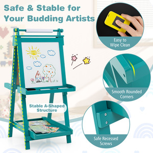 3-in-1 Double-sided Art Easel - Green by Costway