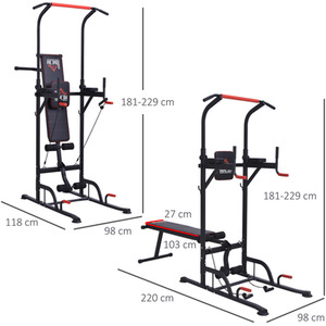 HOMCOM Multifunction Home Workout Station Tower - Black and Red by HOMCOM