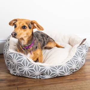 Warm Cosy Geometrical Scalloped Dog Bed - Grey / 57cm by Dream Paws