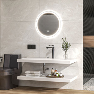 kleankin Bathroom Mirror with LED Lights, Dimmable Touch Switch - White, Clear by kleankin