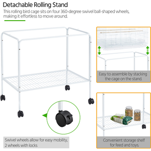 Small Birds Flight Cage with Rolling Stand - White by Yaheetech