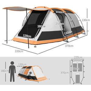 Outsunny 3-4 Man Camping Tent with Bedroom, Living Room and Porch - Orange by Outsunny
