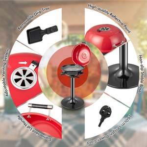 Electric BBQ Grill Portable Standing Grill - Red by Costway