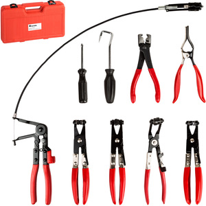 Hose Clamp Pliers And Hose Clip Pliers - 9-Piece Set, Case Included - Black & Red by tectake