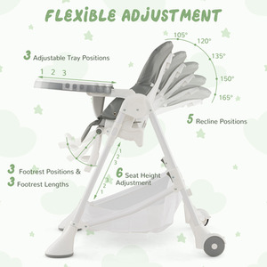 Baby High Chair Foldable Toddler Dining Chair - Grey by Costway