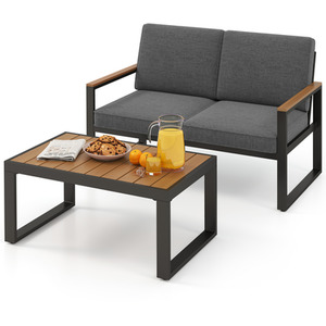 2 Piece Patio Aluminium Furniture Set - Grey by Costway