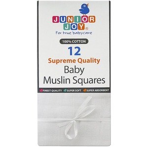 Junior Joy Muslin Squares (Pack of 12) - White by Junior Joy