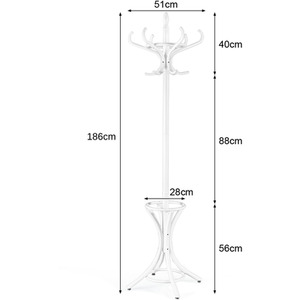 Costway Solid Wood Coat Tree Free Standing Coat Rack Standing Rack - White by Costway