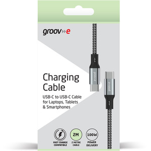 USB-C to USB-C 100W Charging Cable 2M Braided - Grey by Groove