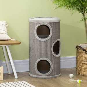 PawHut Cat Barrel Kitten Tree Tower for Indoor Cats - Light Grey by PawHut