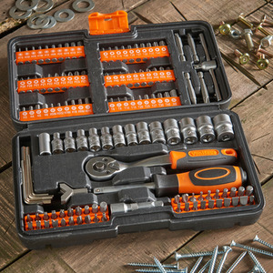 130pc Socket and Bit Set with 72 Teeth Ratchet Handle - Grey by VonHaus