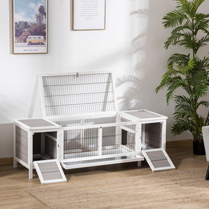 PawHut Wooden Small Animal Hutch, Pet Cage House - White by PawHut