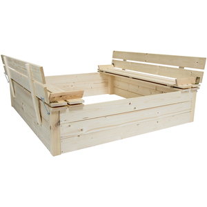 Kids Children's Square FSC Wood Sand Pit With Seat Benches - Brown by Charles Bentley