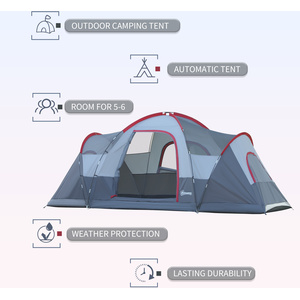Outsunny 5 to 6 Man Dome Camping Tent - Grey by Outsunny