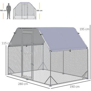 PawHut Walk-In Run with Roof for 4-6 Hens - Silver by PawHut