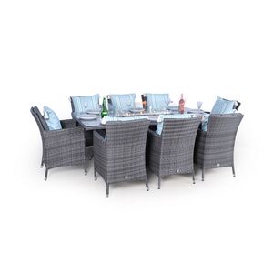 Savannah Fire Pit Square Rattan Patio Dining Set - Grey / 8 by Giardino