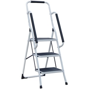 3 Step Ladder Folding Non Slip Tread With Handrail - White by Gr8 Home