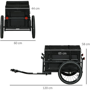 HOMCOM Bike Trailer with 65L Storage Box Foldable Steel Frame B71-062V00BU - Black by HOMCOM