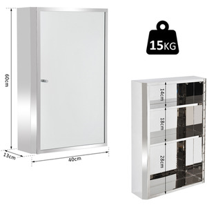 HOMCOM Stainless Steel Wall mounted Bathroom Mirror Cabinet - Silver by HOMCOM