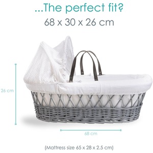 Waffle Grey Wicker Moses Basket - White by Clair de Lune