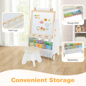 Toddler Easel with Stool - Natural by Costway