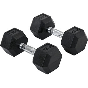 HOMCOM Hex Dumbbell Rubber Weights Sets - Black-2x10kg / 20kg by HOMCOM