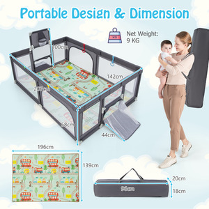 Large Baby Playpen with Mat - Grey by Costway