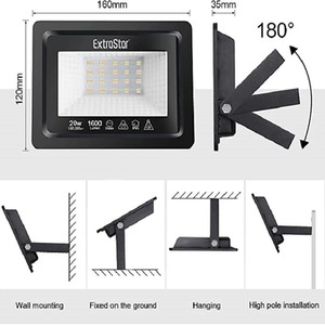 20W LED Flood Light, 6500K, IP65 - Black / 1 by ExtraStar