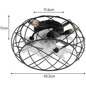 Ceiling Fan Light with Black Cage Design - Black by Livingandhome