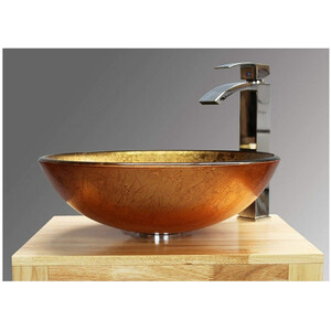 BELOFAY Glass Wash Basin Counter Top Basin with Tap,Pop Up Waste and Bottle Trap - Gold / 42cm by BELOFAY