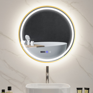 HOMCOM Round Bathroom Mirror with LED Lights Demister Pad - Gold Tone / 60cm by HOMCOM