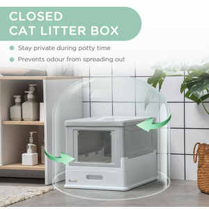 PawHut Cat Litter Box with Lid, Foldable Cat Litter Tray with Scoop - White by PawHut