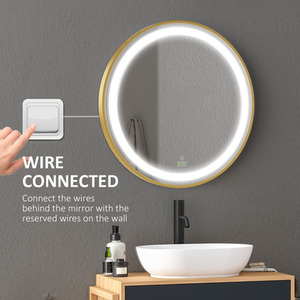 kleankin Round LED Bathroom Mirror Dimmable Wall-Mounted with 3 Light Colours - Gold by kleankin