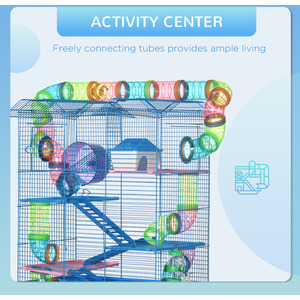 Pawhut 5 Tier Small Animal Cage with Exercise Wheels - Blue by Pawhut