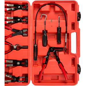 Hose Clamp Pliers And Hose Clip Pliers - 9-Piece Set, Case Included - Black & Red by tectake