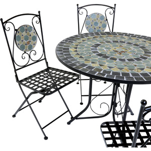Garden Blue Mosaic 5 Piece Dining Set With Folding Chairs Patio - Blue by Charles Bentley