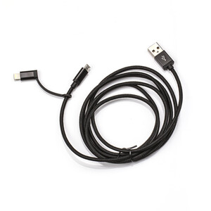 2 in 1 Micro and Lightning to USB Braid Cable - Black