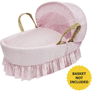 Broderie Anglaise Pink Moses Basket Bedding Set by Kinder Valley