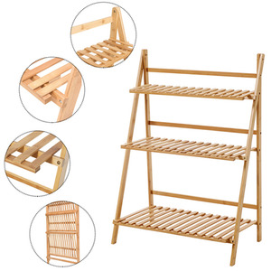 3 Tier Wooden Plant Stand Foldable Shelf - Light Brown by Livingandhome