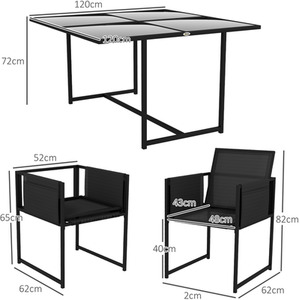 Outsunny 4 Seater Outdoor Table and Chairs with Adjustable Backrest for Garden - Black by Outsunny