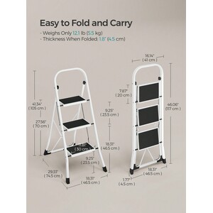SONGMICS 3-Step Folding Ladder with Safety Lock - White by SONGMICS