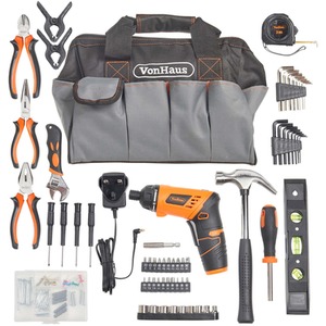 Cordless Hand Drill and Household Tool Kit - Black by VonHaus