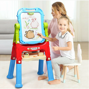 Kids Art Easel Double Sided Chalkboard Whiteboard - Blue by Costway