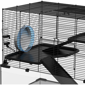 PawHut 3 Tiers Hamster Cage with Ramps, Exercise Wheel - Black / 78.5cm by PawHut