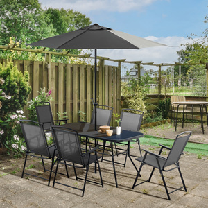 Outsunny 8 Pieces Garden Furniture Set with Parasol Folding Chairs by Outsunny