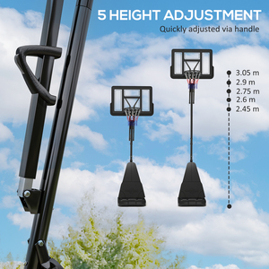 2.45-3.05m Adjustable Basketball Hoop and Stand with Wheels - Black by SPORTNOW